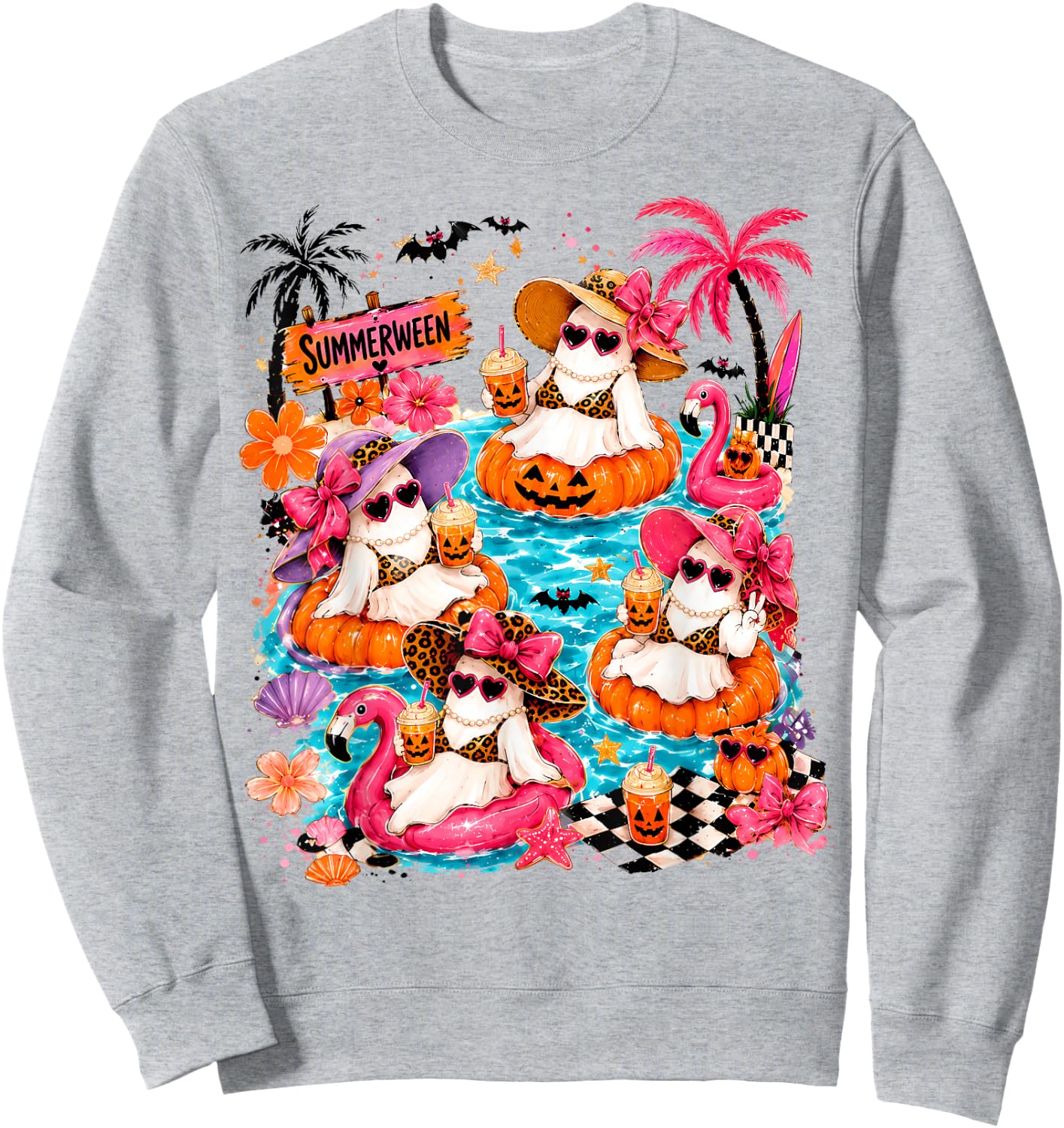 Summerween Summer Vibes Spooky Skeleton Women Kids Sweatshirt - Sweatshirt | Ash