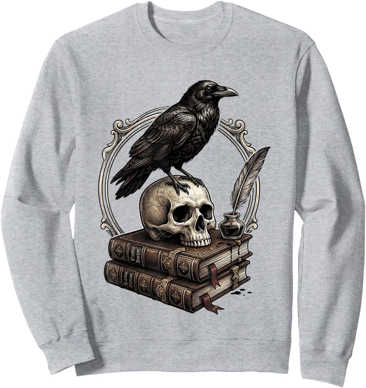 Dark Academia Raven Skull Books Sweatshirt - Sweatshirt | Ash