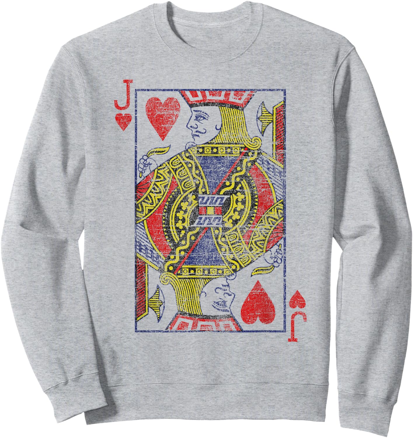 Bube of the Hearts Playing Cards Costume Poker Distressed Sweatshirt - Sweatshirt | Ash