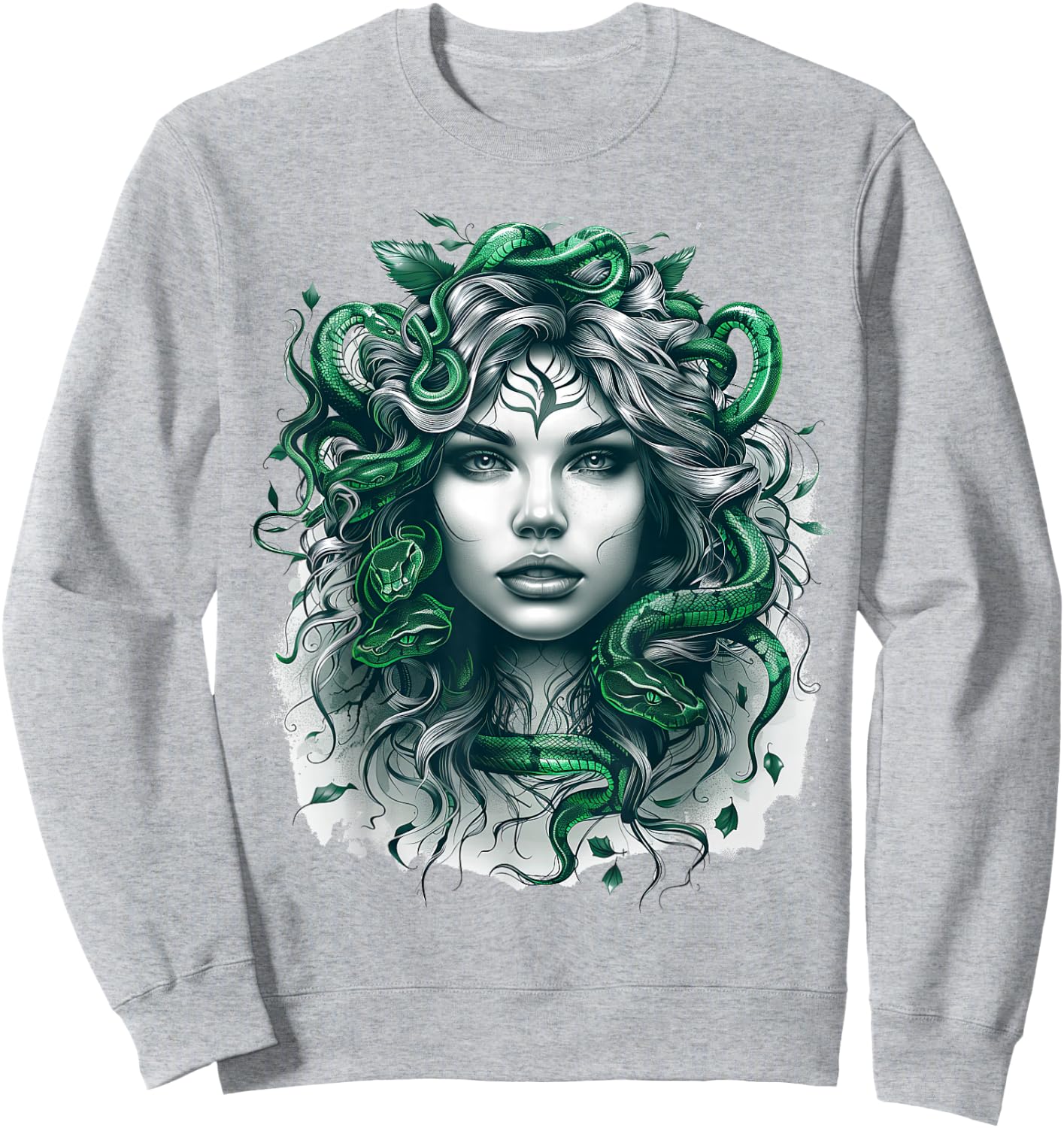 Ancient Greek Mythology Medusahead with Snake Hair Green Sweatshirt - Sweatshirt | Ash