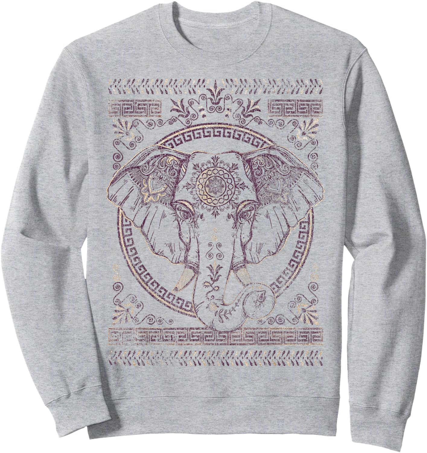 Purple And Gold Boho Elephant Graphic Sweatshirt - Sweatshirt | Ash