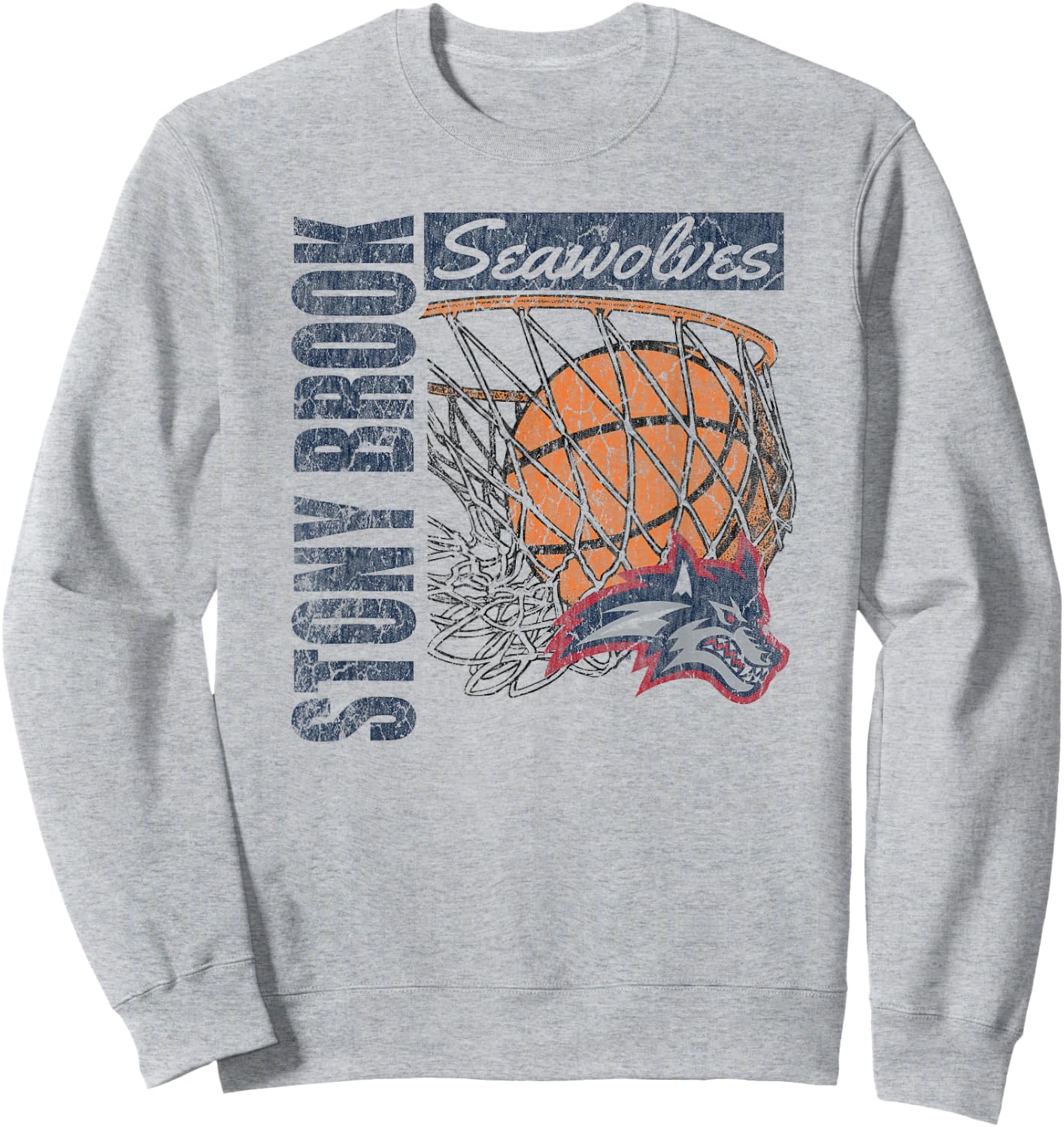 Stony Brook Seawolves Vintage Basketball 90's White Sweatshirt - Sweatshirt | Ash