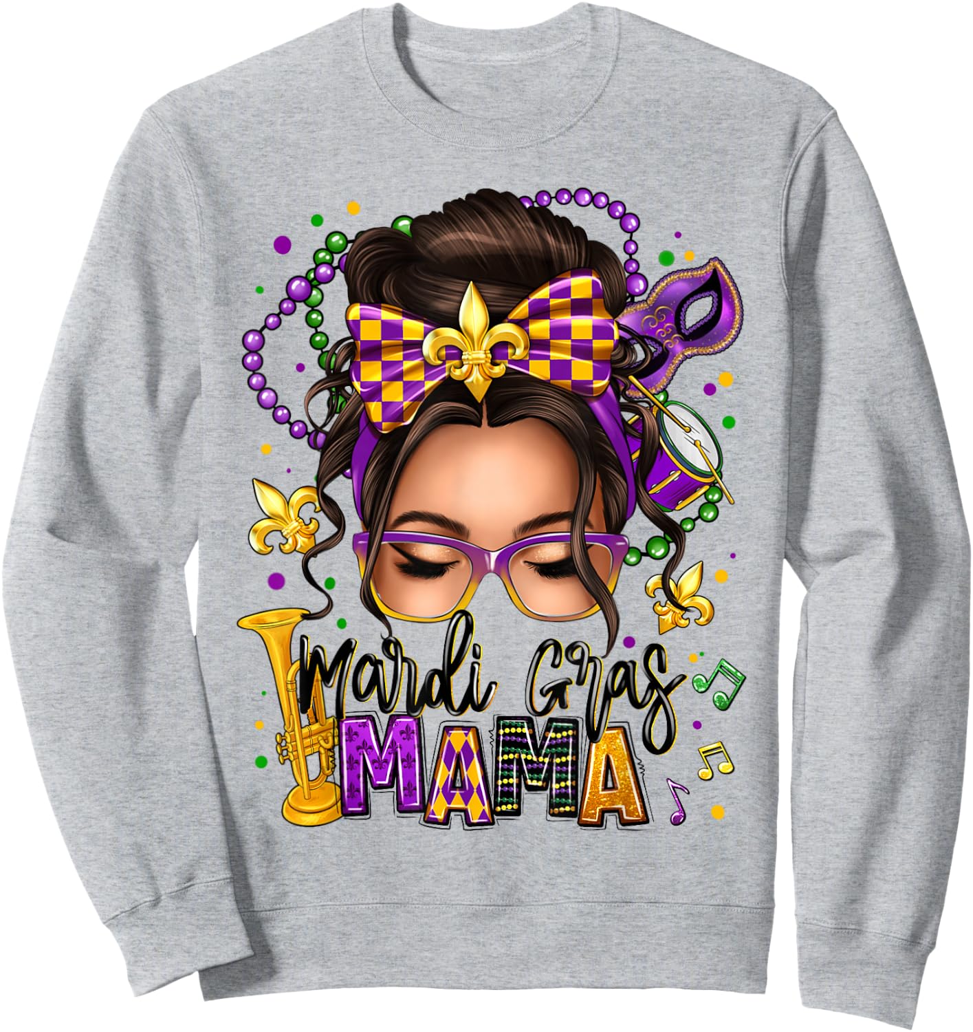 Mardi Gras Mama Messy Bun Women Mardi Gras Queen Carnaval Sweatshirt - Sweatshirt | Ash