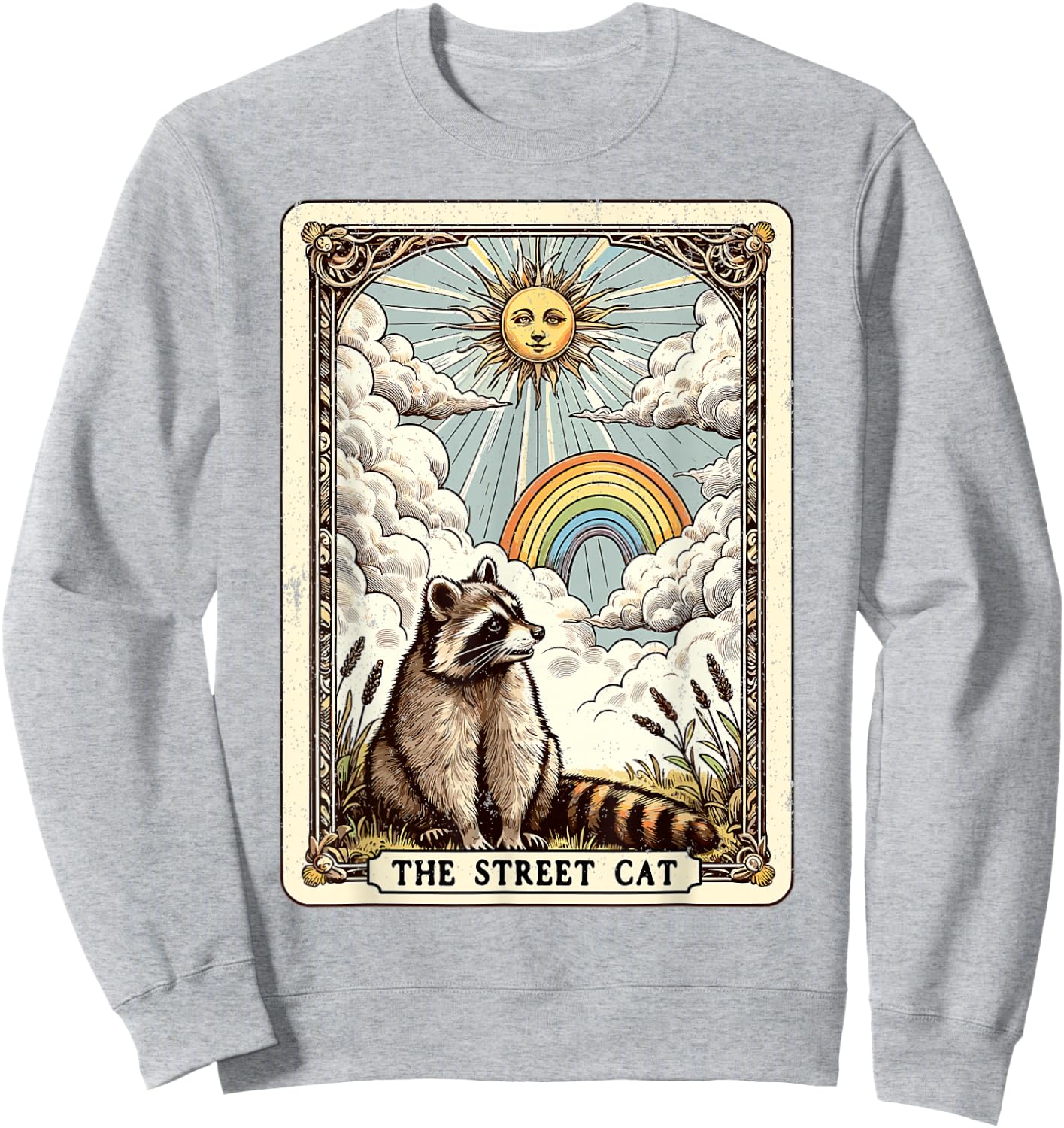 The Street Cat Tarot Card - Mystic Raccoon , grey, S Sweatshirt - Sweatshirt | Ash