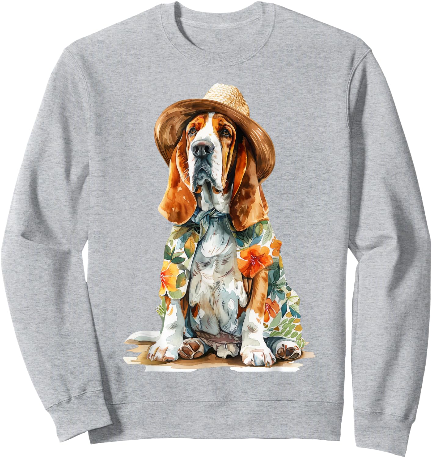 Basset Hound Summer Dog , white, S Sweatshirt - Sweatshirt | Ash