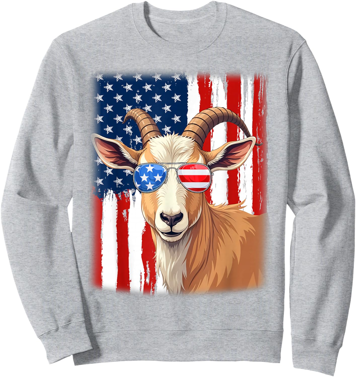 Goat USA America Flag Patriotic Goat 4th of July Sweatshirt - Sweatshirt | Ash