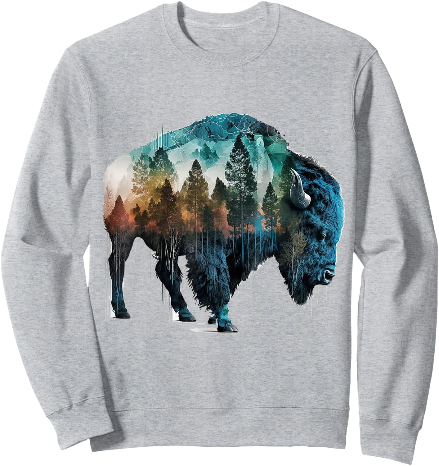 Bison Art Wild Animals Forest Mountains Nature Animal Motif Bison Sweatshirt - Sweatshirt | Ash