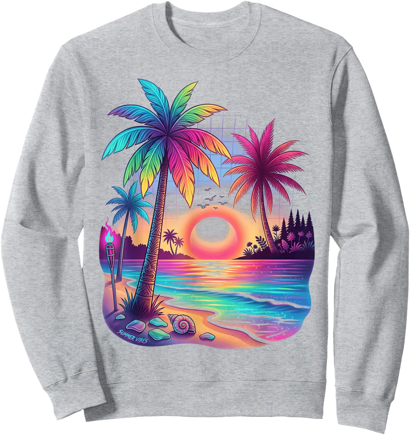 Colorful Beach Sunset Summer Vacation Retro Beach Vibes Sweatshirt - Sweatshirt | Ash