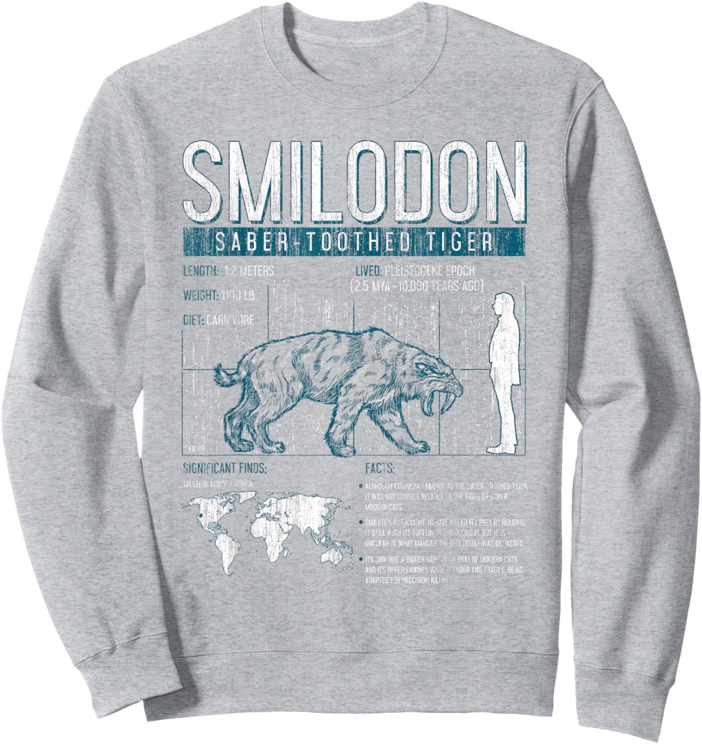 Prehistoric Shirt - Smilodon Saber-Toothed Tiger Shirt Sweatshirt - Sweatshirt | Ash