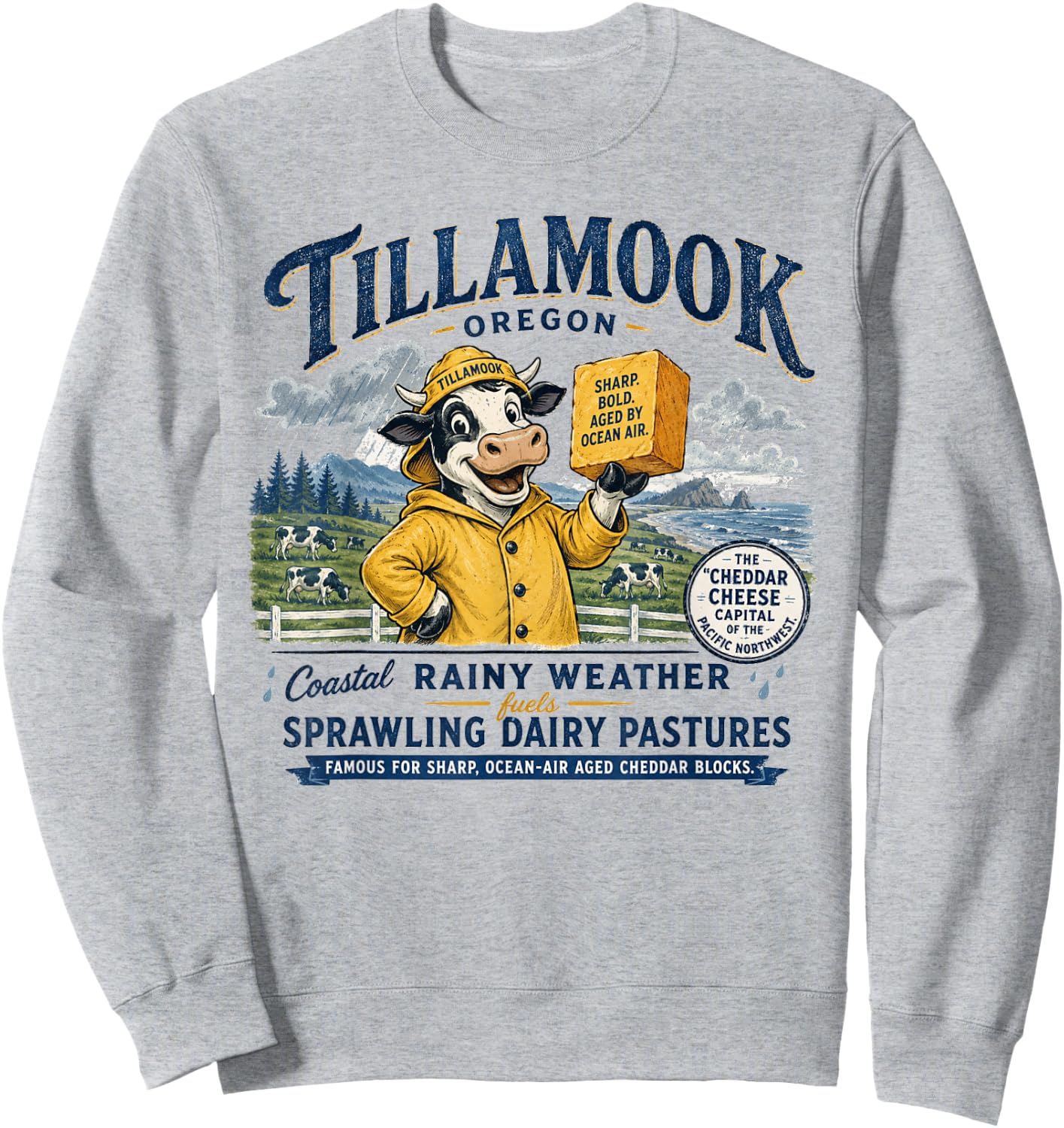 Tillamook Oregon Cheddar Cheese Capital - Vintage Mascot Sweatshirt - Sweatshirt | Ash