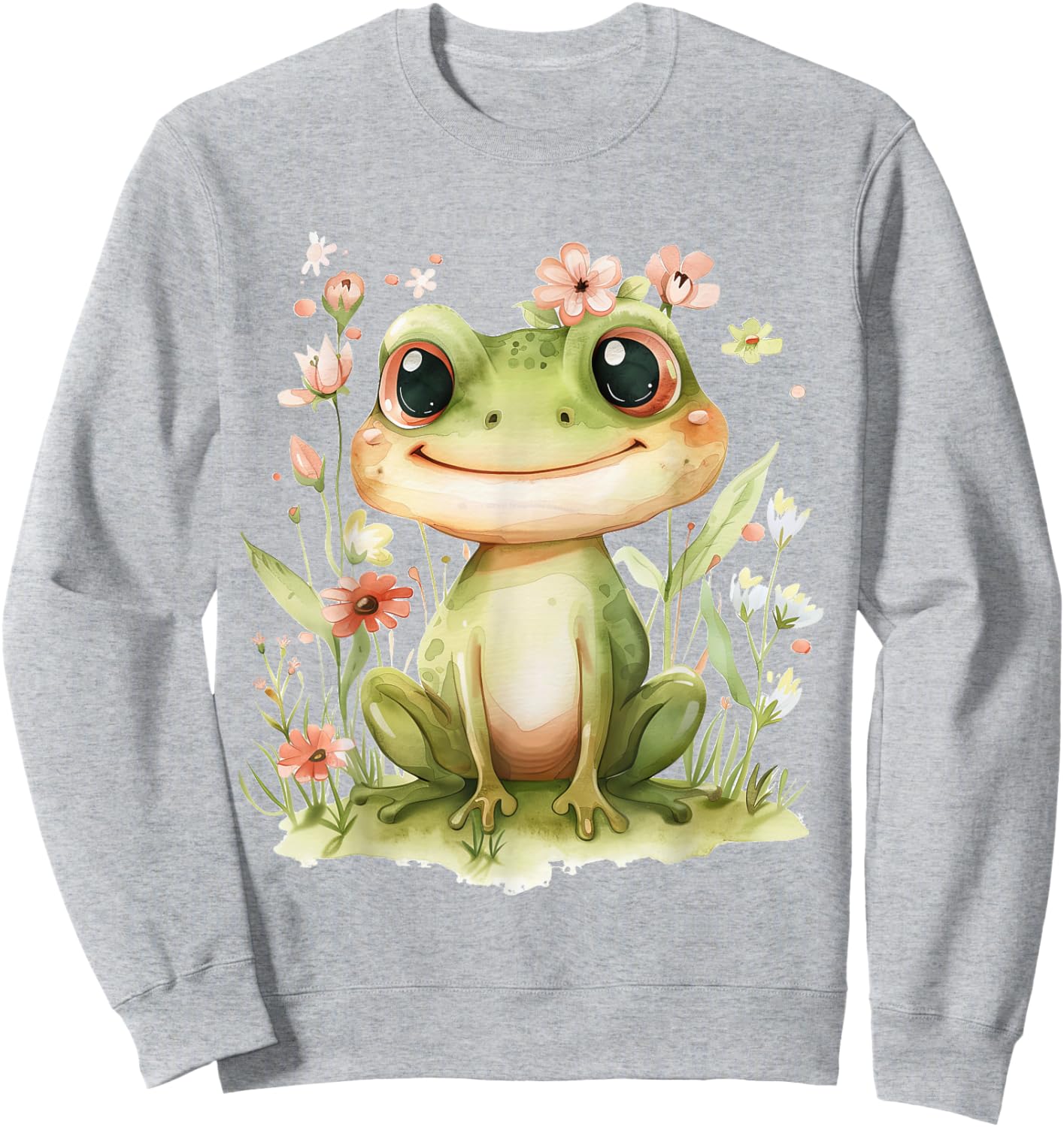 Frog with Flowers Cute Frogs Girls Daughter Sweatshirt - Sweatshirt | Ash