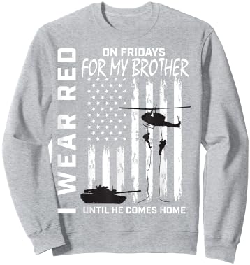 Red Friday Deployed Brother Military Support Troops USA Flag Sweatshirt - Sweatshirt | Ash