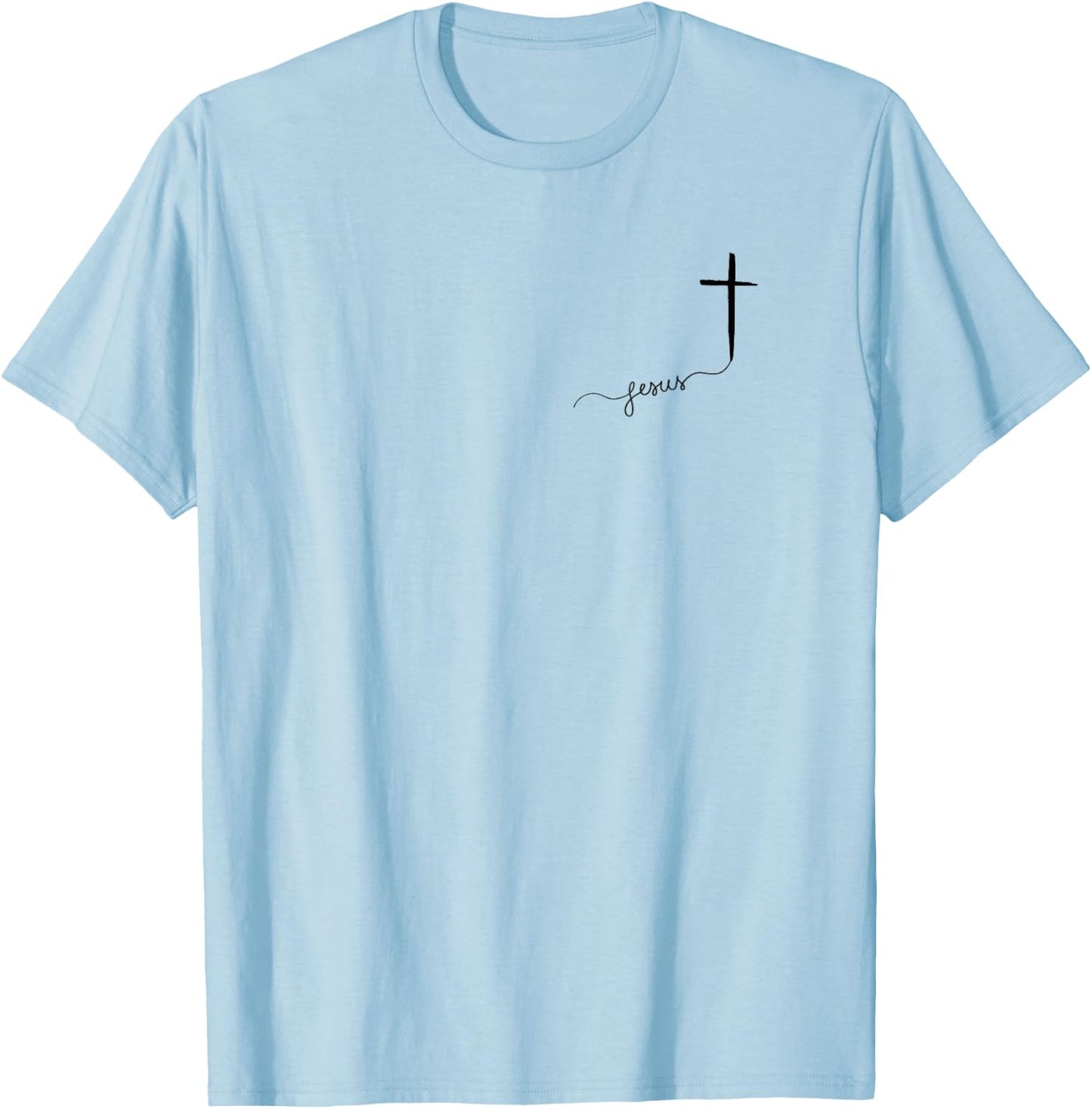 Jesus with Cross Christian , White T-Shirt - T-Shirt | Light Blue
