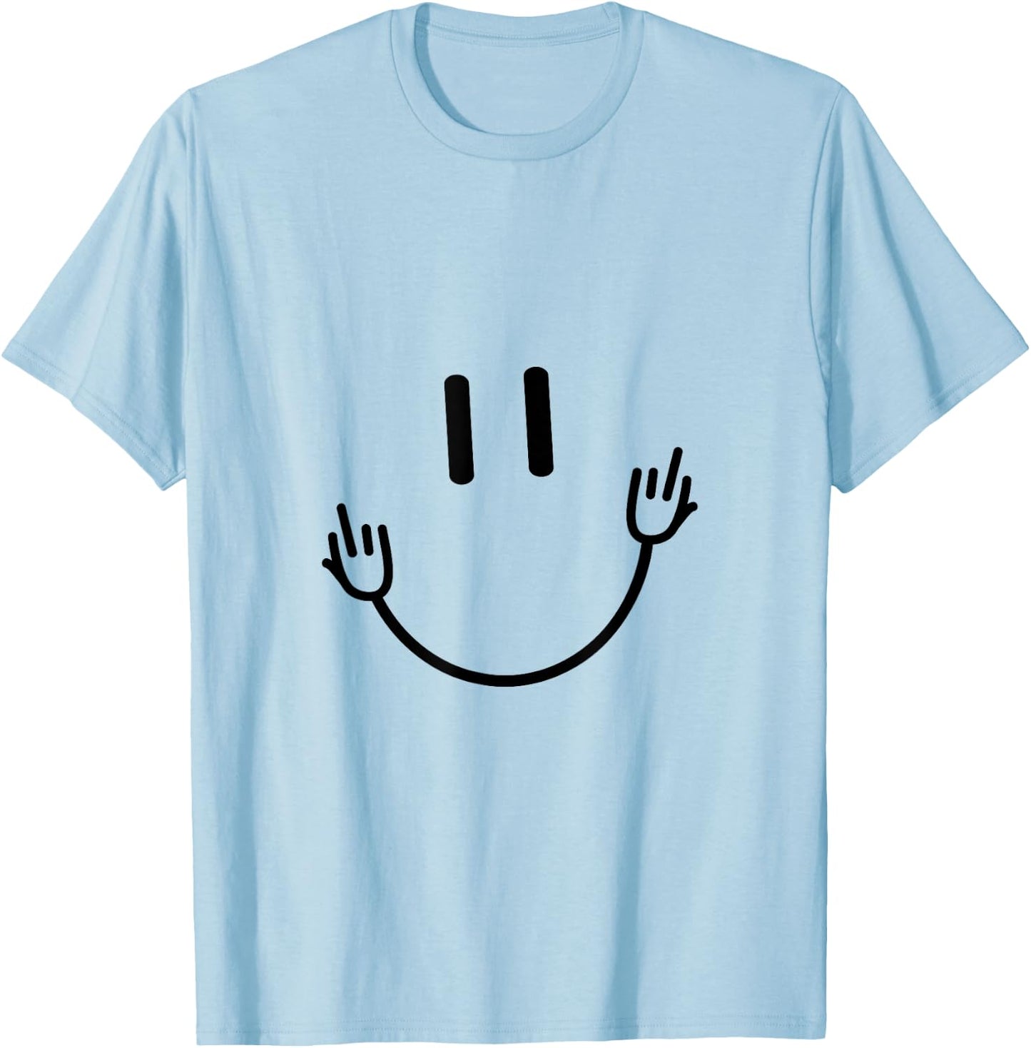 Funny Sarcastic Smile Face Middle Finger Graphic T-Shirt - T-Shirt | Light Blue