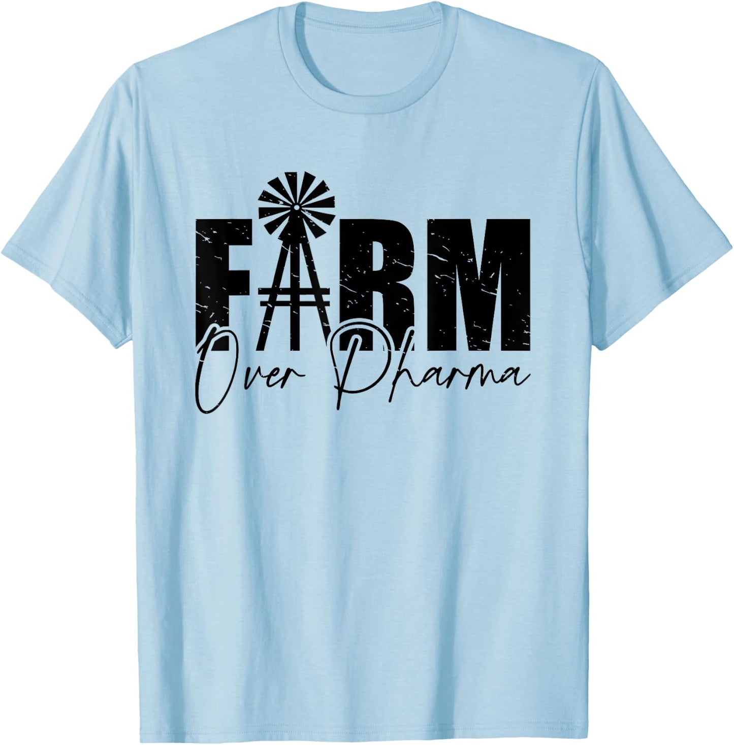 Farm Over Pharma Funny Windmill Vintage Family Farmers T-Shirt - T-Shirt | Light Blue