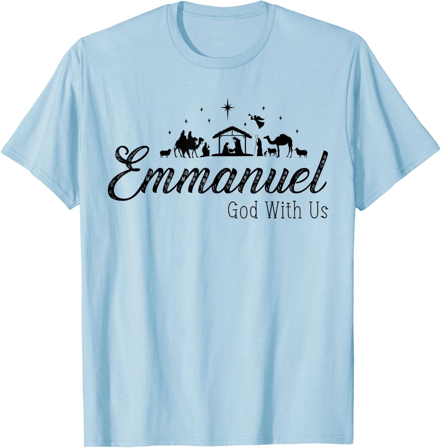 Emmanuel God With Us Nativity Scenes Christmas Christian T-Shirt - T-Shirt | Light Blue