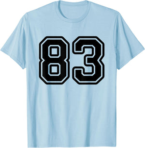 Number #83 Black Sports Team Varsity Number 83 T-Shirt - T-Shirt | Light Blue