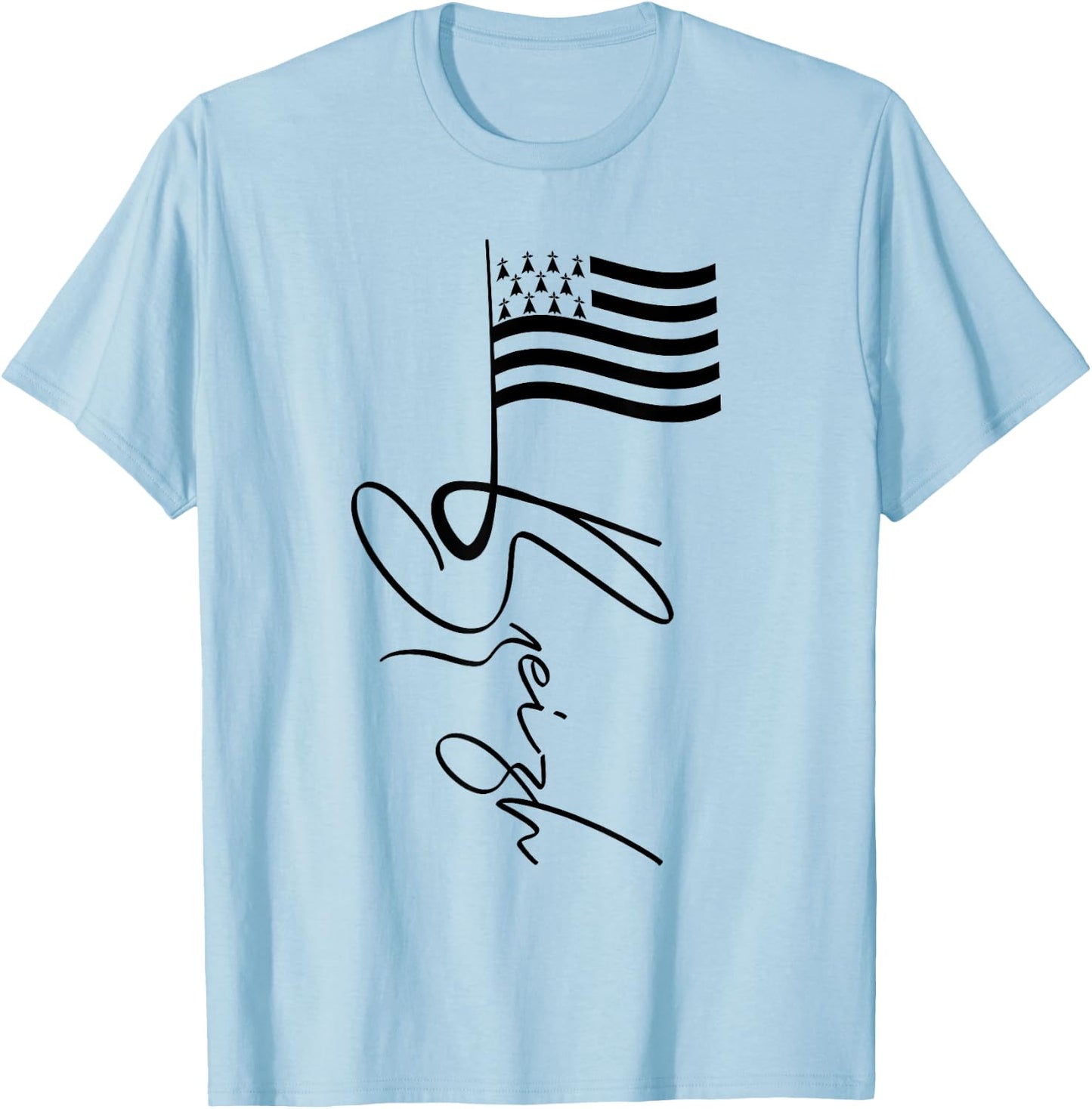 Mast Brittany France Signature Flag Breizh Breton , white, S T-Shirt - T-Shirt | Light Blue