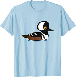 Cute Cartoon Hooded Merganser Fun Birdorable Waterfowl Duck T-Shirt - T-Shirt | Light Blue