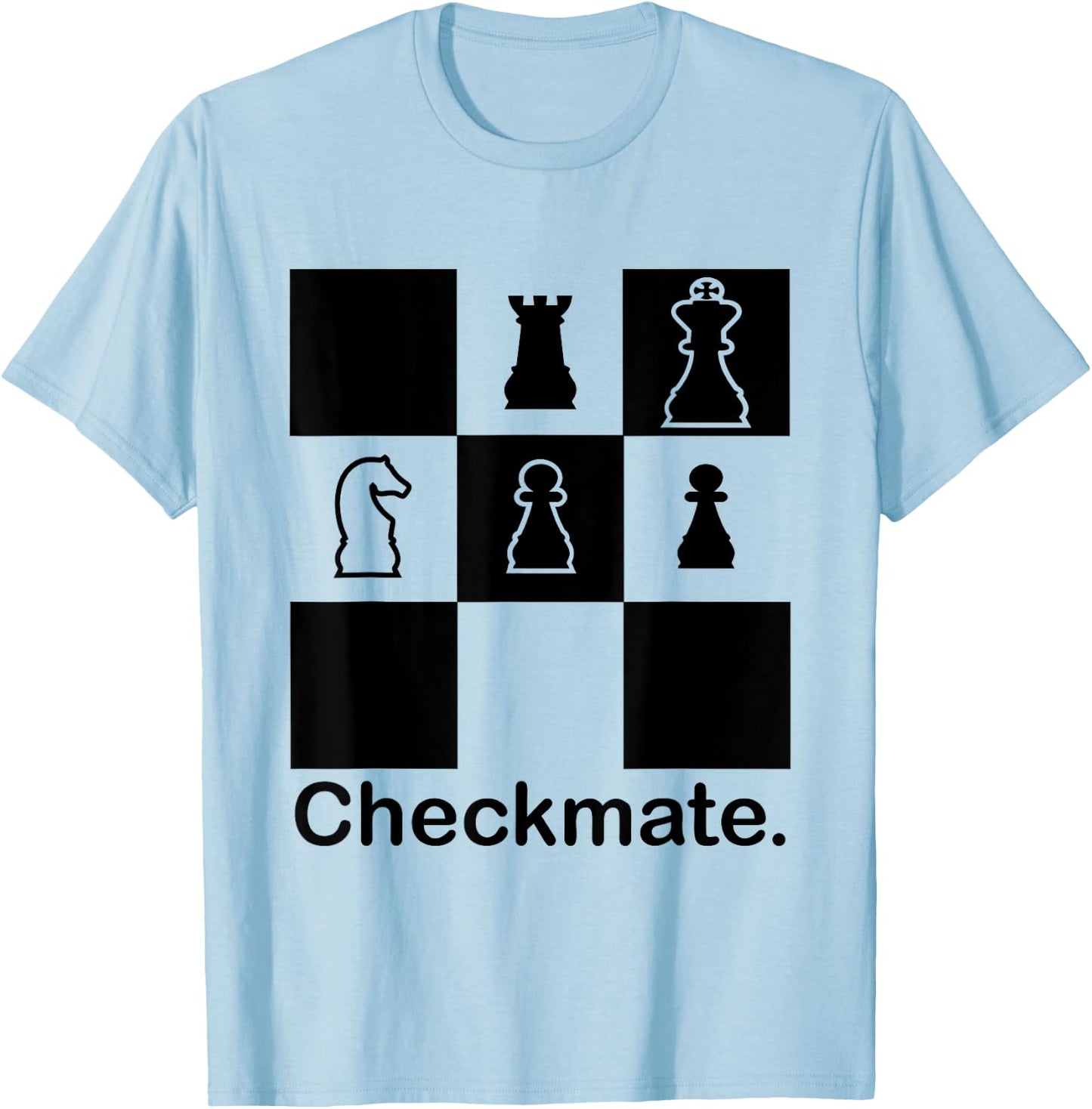 Checkmate White Knight Black King Rook Pawn Pieces - Chess T-Shirt - T-Shirt | Light Blue