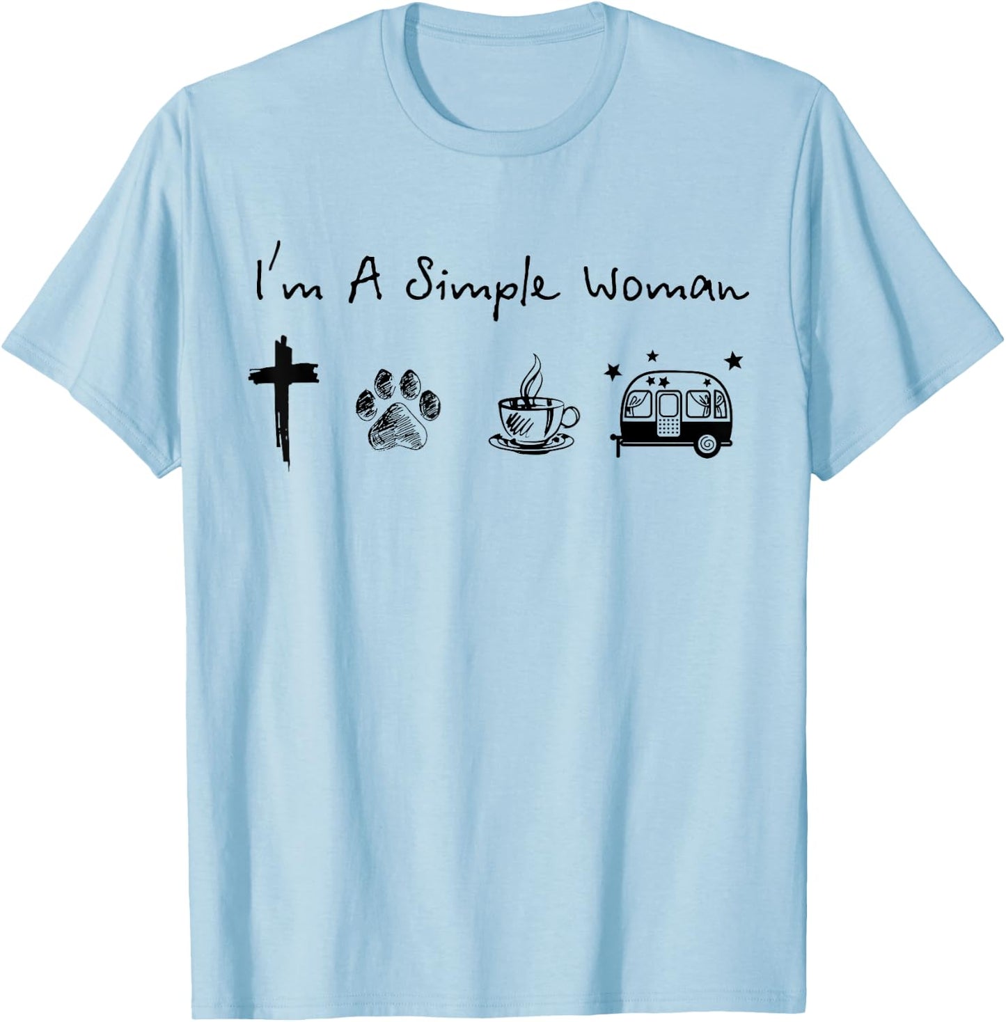I'm a simple woman jesus dog coffee camping T-Shirt - T-Shirt | Light Blue