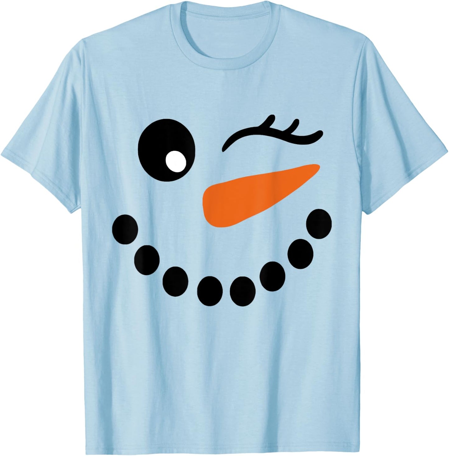 Winter Snowman Face Wink Eye Christmas Xmas For Girl T-Shirt - T-Shirt | Light Blue