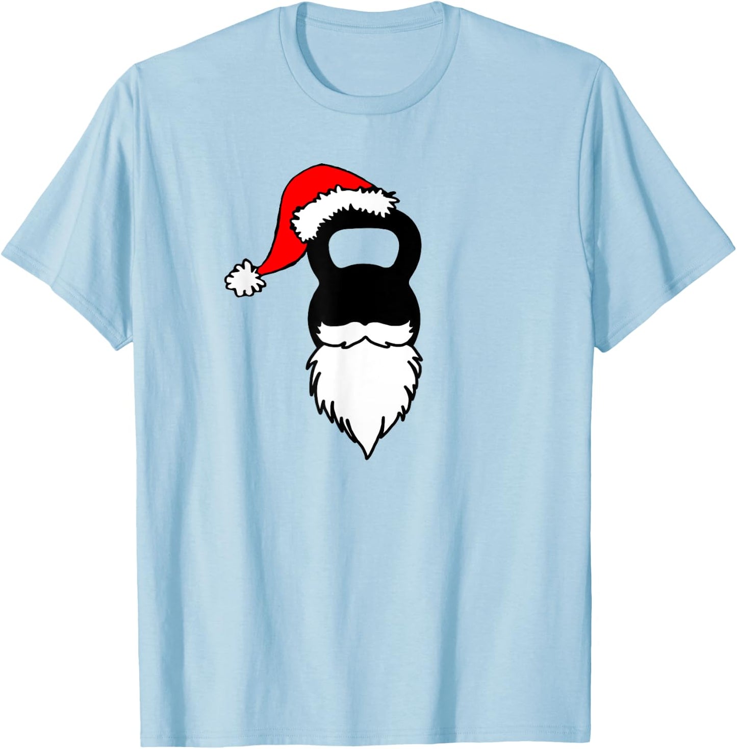 Kettlebell Santa Hat And Beard Christmas Workout T-Shirt - T-Shirt | Light Blue