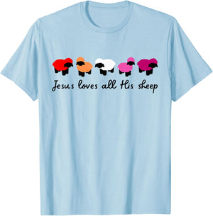 Jesus Loves All His Sheep Christian Lesbian Pride LGBTQIA+ T-Shirt - T-Shirt | Light Blue