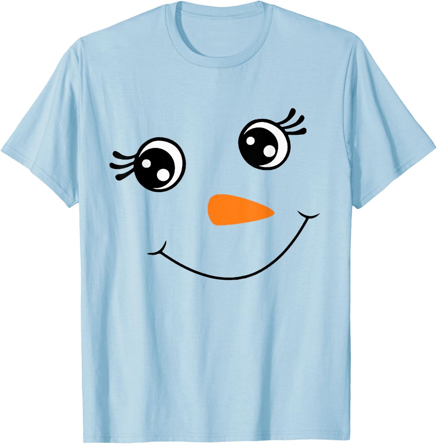 Winter Snowman Face Eyelashes Christmas Xmas For Girl T-Shirt - T-Shirt | Light Blue