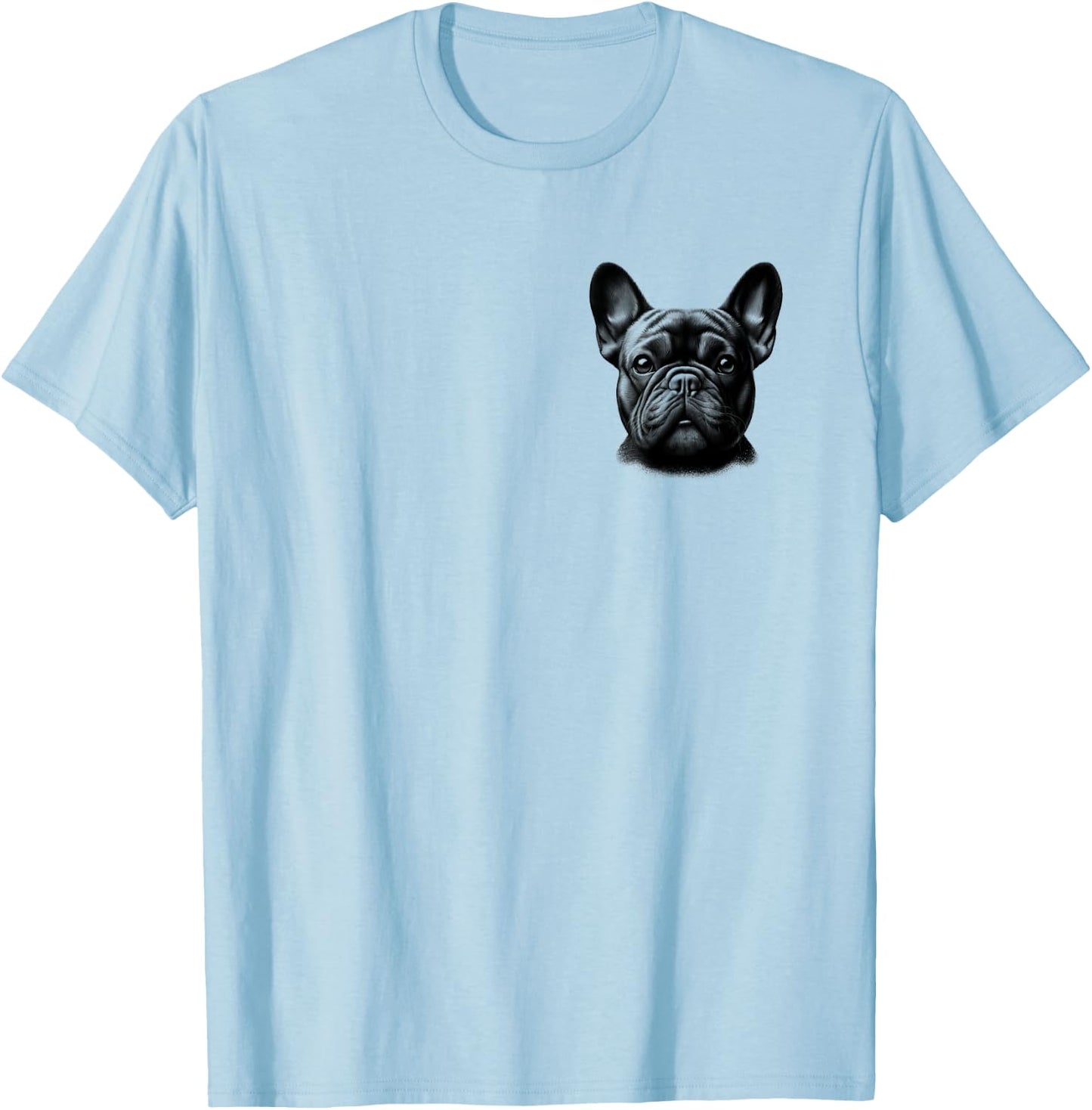 Head Portrait of Cute French Bulldog on Chest Women Girls Kids T-Shirt - T-Shirt | Light Blue