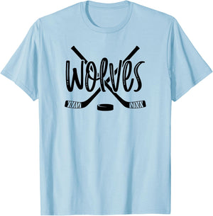 Wolves Hockey Team Mascot School Spirit Game Night T-Shirt - T-Shirt | Light Blue