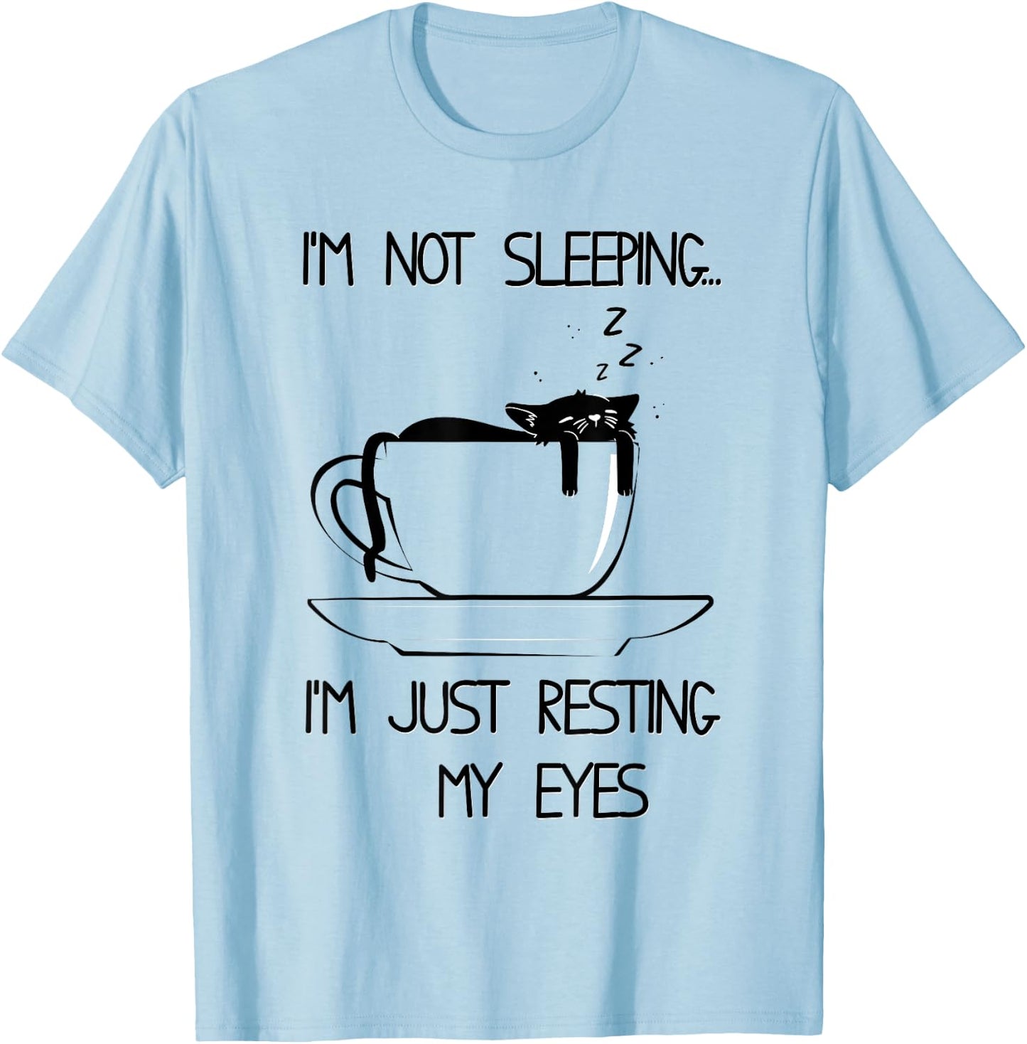 Cute sleeping cat in a cup Men Women Girls Kids T-Shirt - T-Shirt | Light Blue