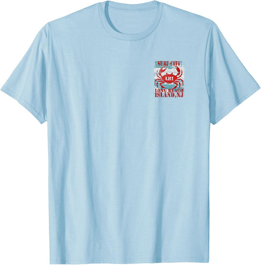 Surf City Long Beach Island NJ Nautical Coastal Rustic Crab Women Kids T-Shirt - T-Shirt | Light Blue