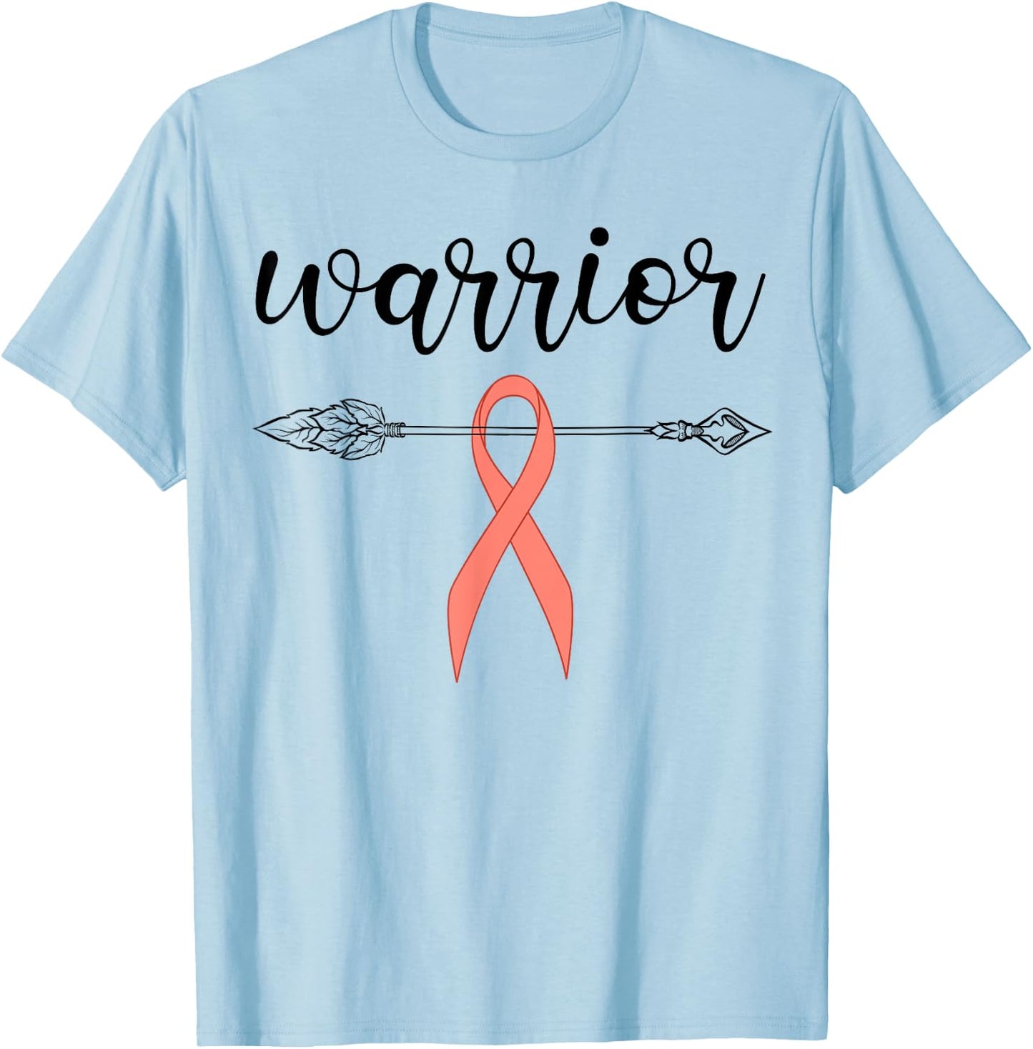 Warrior Survivor Fighter Peach Ribbon Warrior Uterine Cancer T-Shirt - T-Shirt | Light Blue