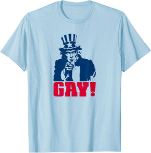 Uncle Sam GAY! Funny LGBT Pride Meme I WANT YOU T-Shirt - T-Shirt | Light Blue