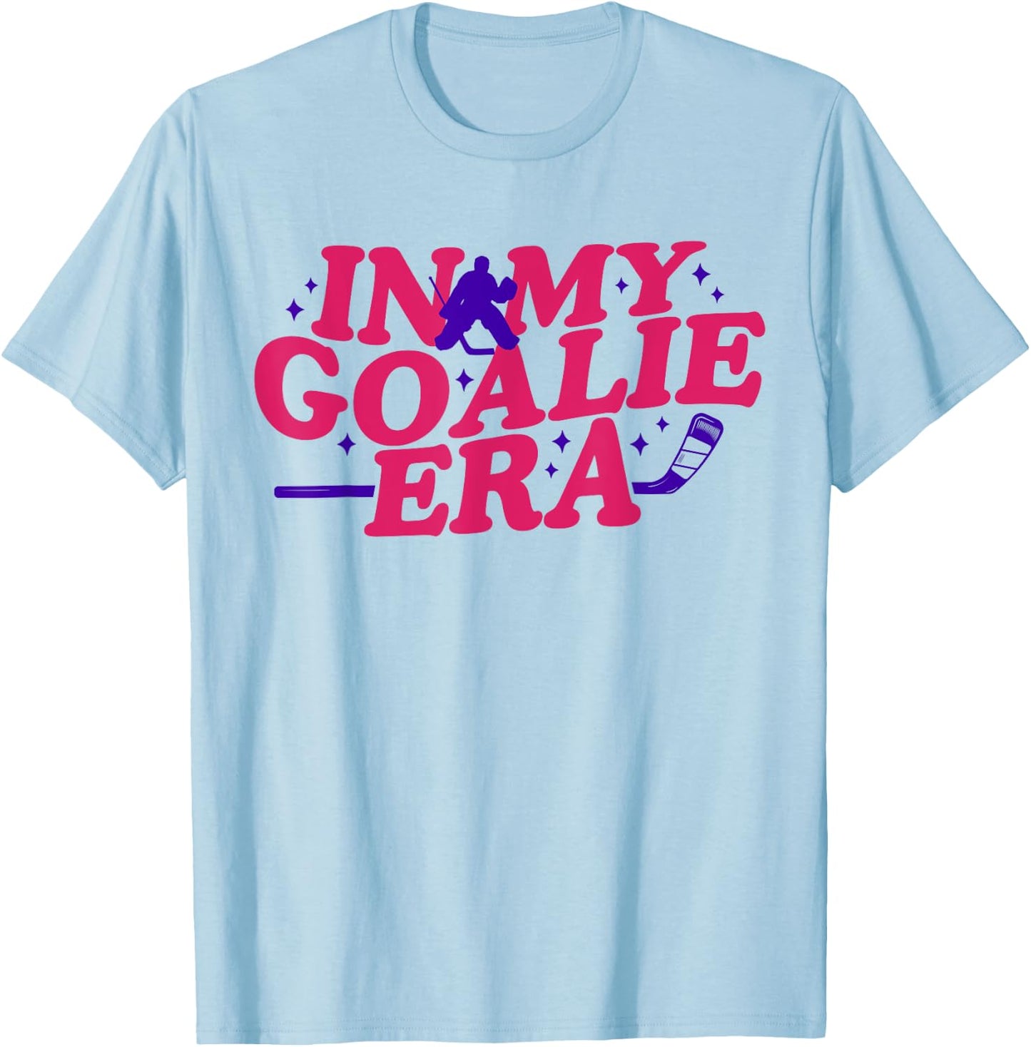 In My Goalie Era Groovy Retro Ice Hockey Girl T-Shirt - T-Shirt | Light Blue