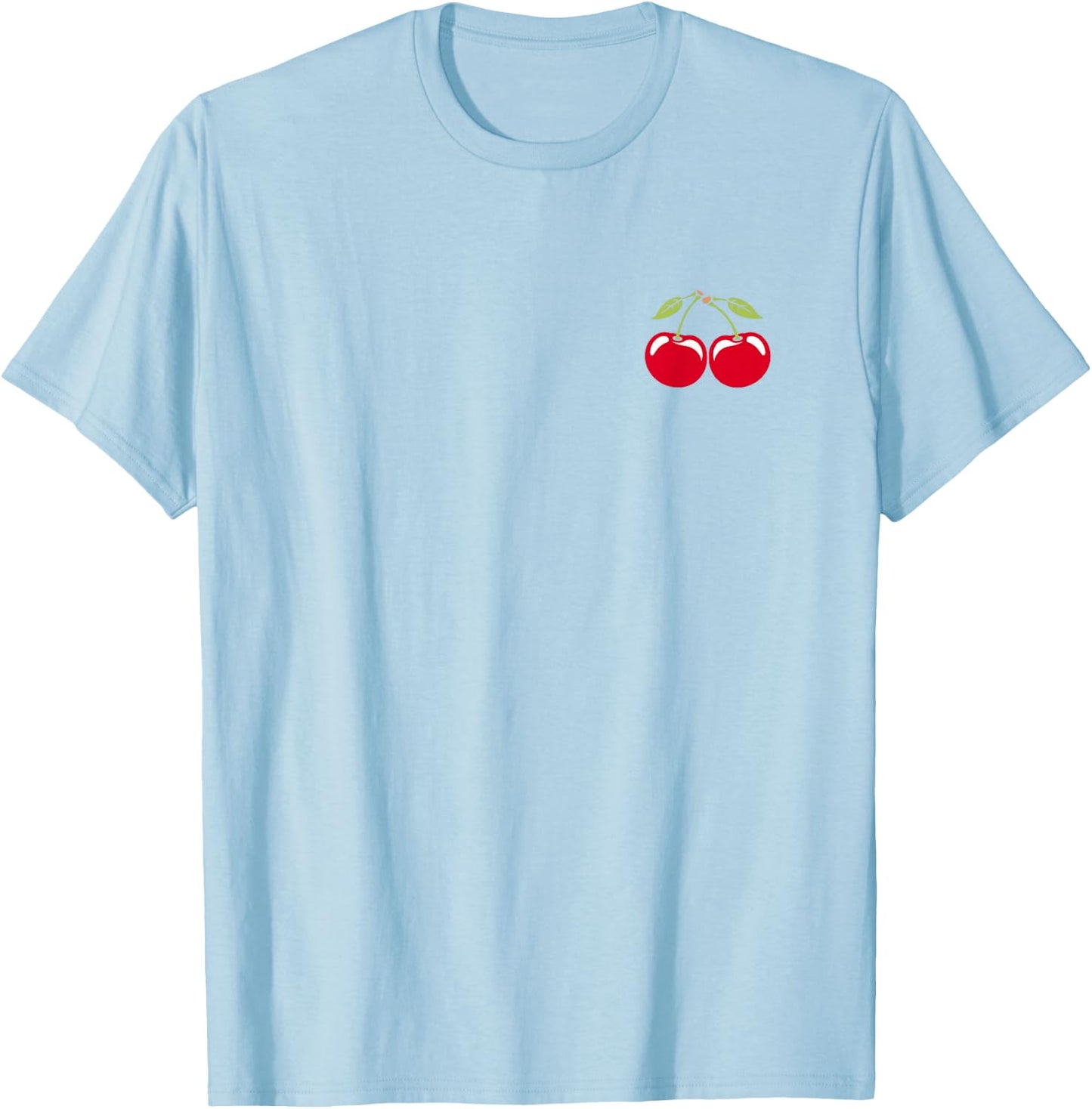 Humour Small Minimalist Cherry Fruit Simple Cherry , White T-Shirt - T-Shirt | Light Blue