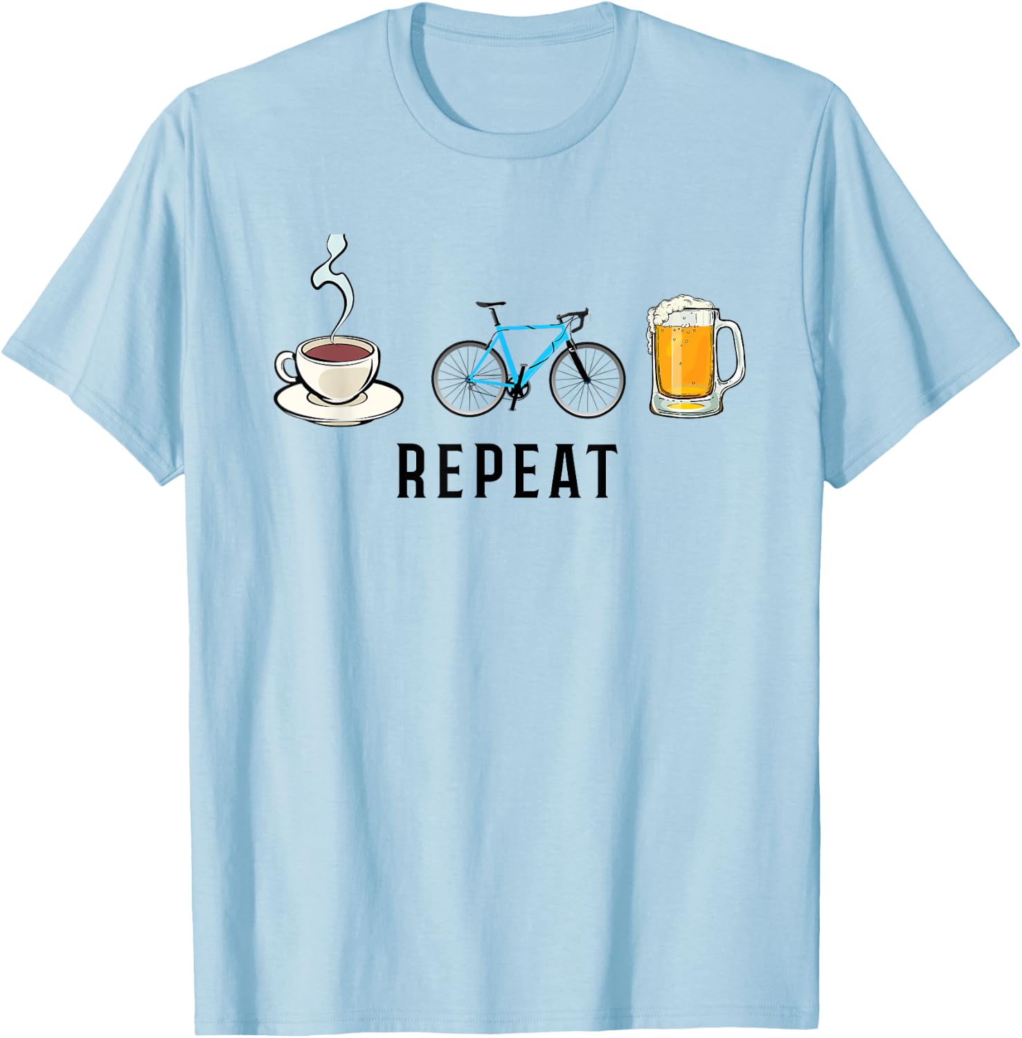 Biking Coffee Go Cycling Beer Repeat Funny Biker Cyclists T-Shirt - T-Shirt | Light Blue