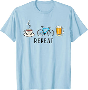 Biking Coffee Go Cycling Beer Repeat Funny Biker Cyclists T-Shirt - T-Shirt | Light Blue