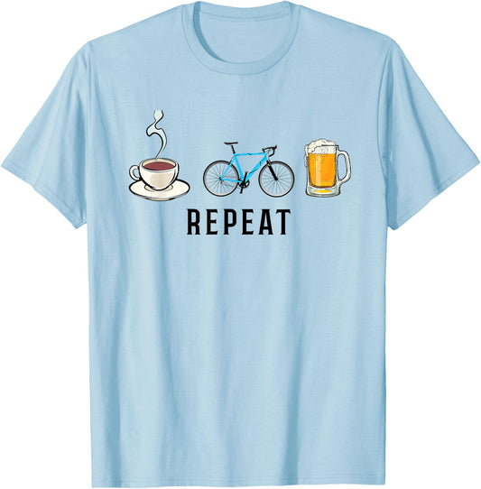 Biking Coffee Go Cycling Beer Repeat Funny Biker Cyclists T-Shirt - T-Shirt | Light Blue