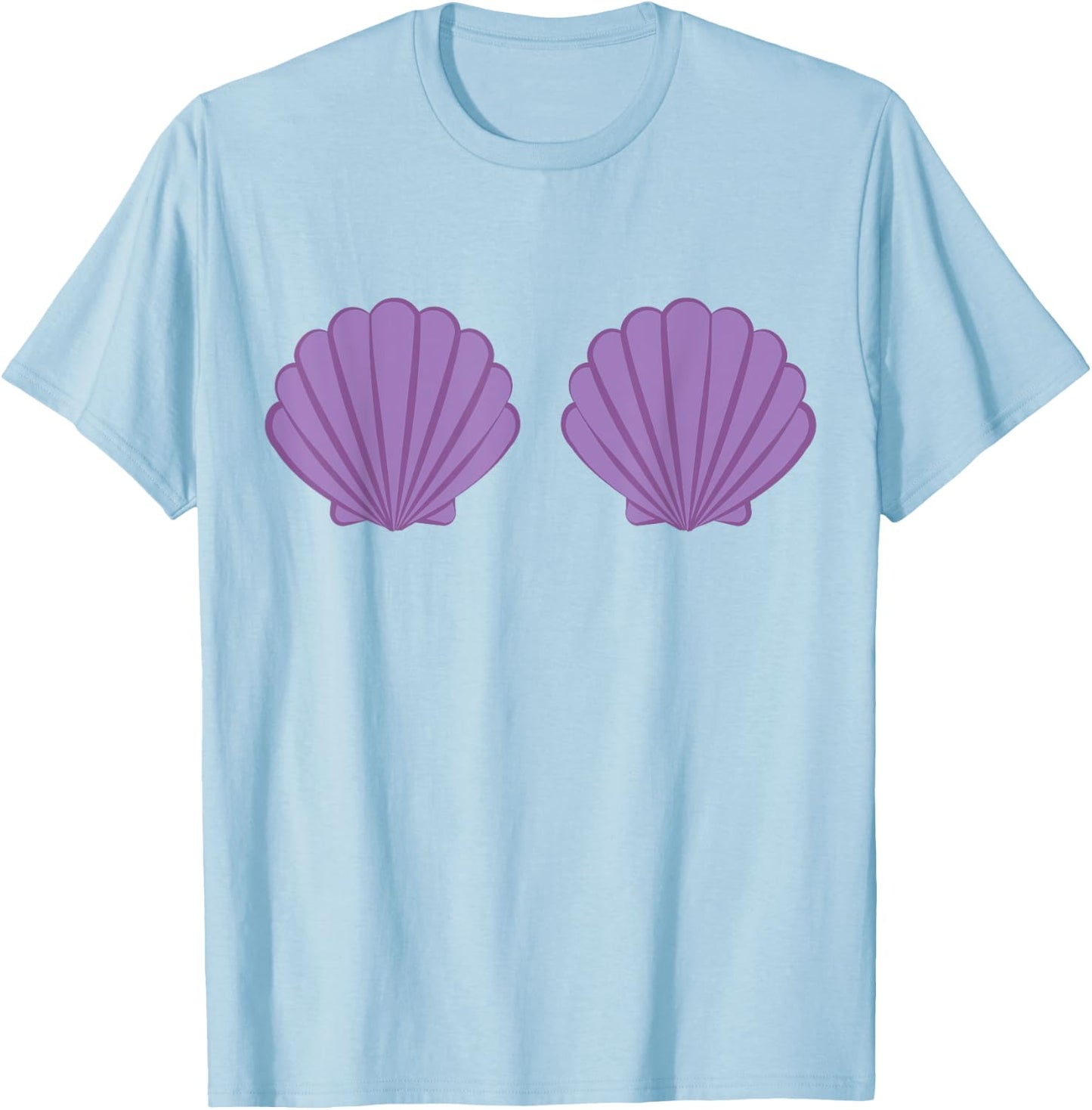 Mermaid Shell Bra Purple Shells Cartoon Graphic , White T-Shirt - T-Shirt | Light Blue