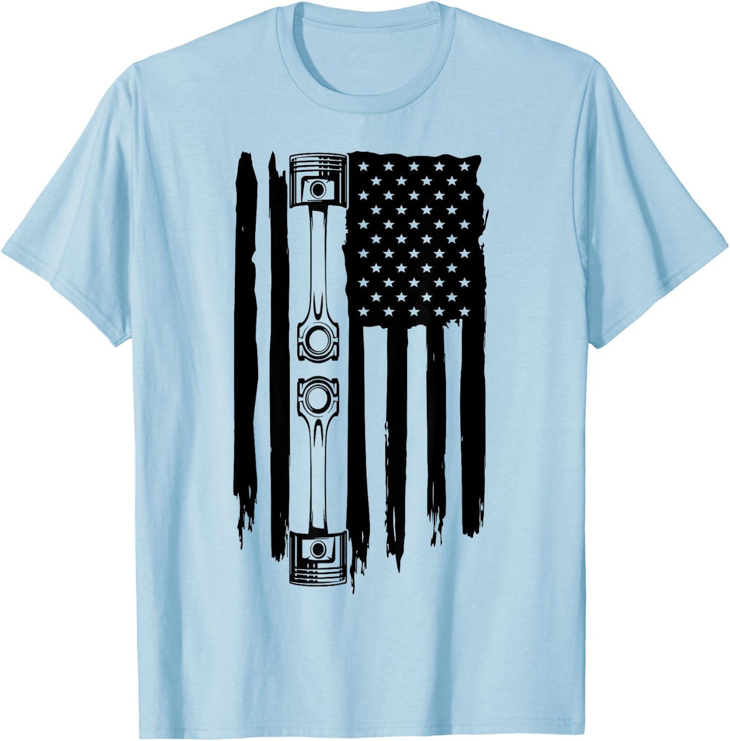 Piston American Flag Car Automotive Car Enthusiast LS RS 5.0 Women Men T-Shirt - T-Shirt | Light Blue