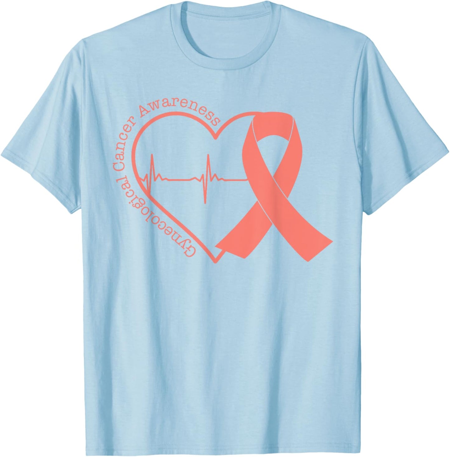 Gynecological Cancer Awareness Heart Peach Ribbon T-Shirt - T-Shirt | Light Blue
