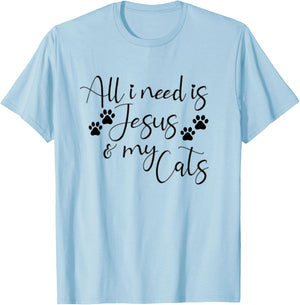 All I Need Is Jesus And My Cats Funny T-Shirt - T-Shirt | Light Blue