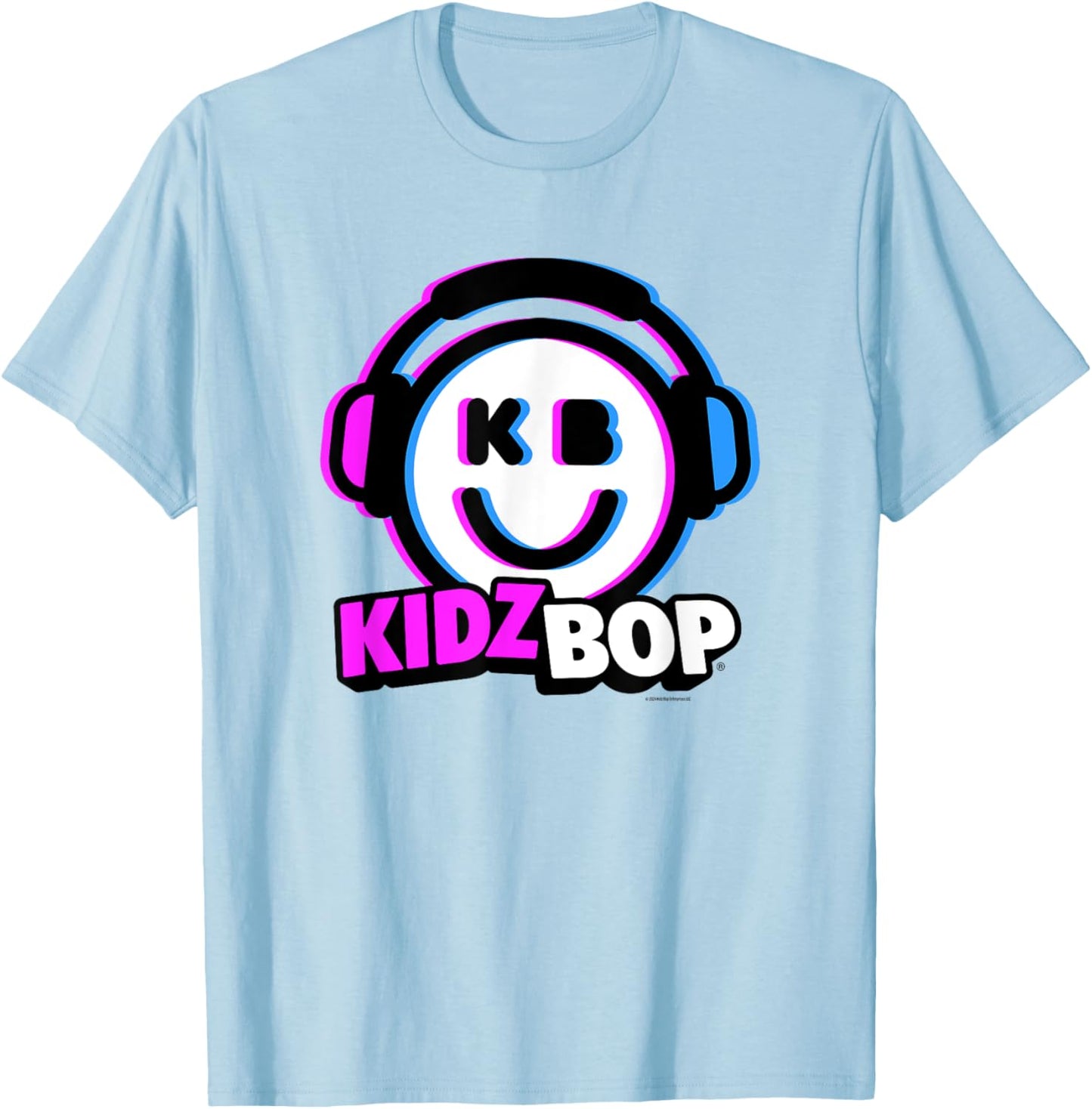 KIDZ BOP Merch – KIDZ BOP Smiley Headphones Design T-Shirt - T-Shirt | Light Blue
