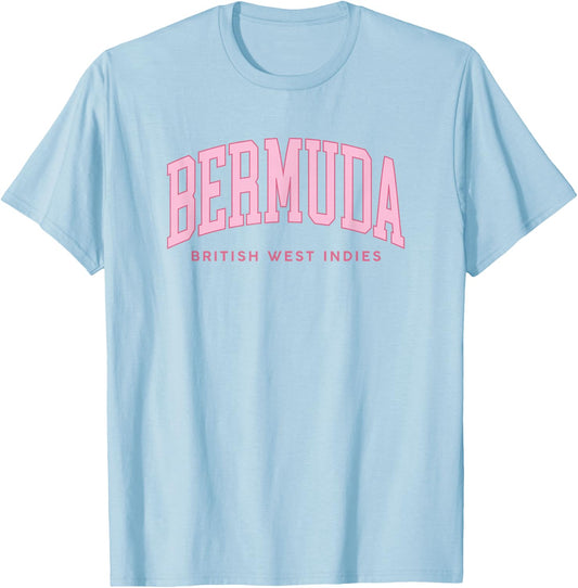 Bermuda Retro Preppy Throwback Pink Text Girls T-Shirt - T-Shirt | Light Blue