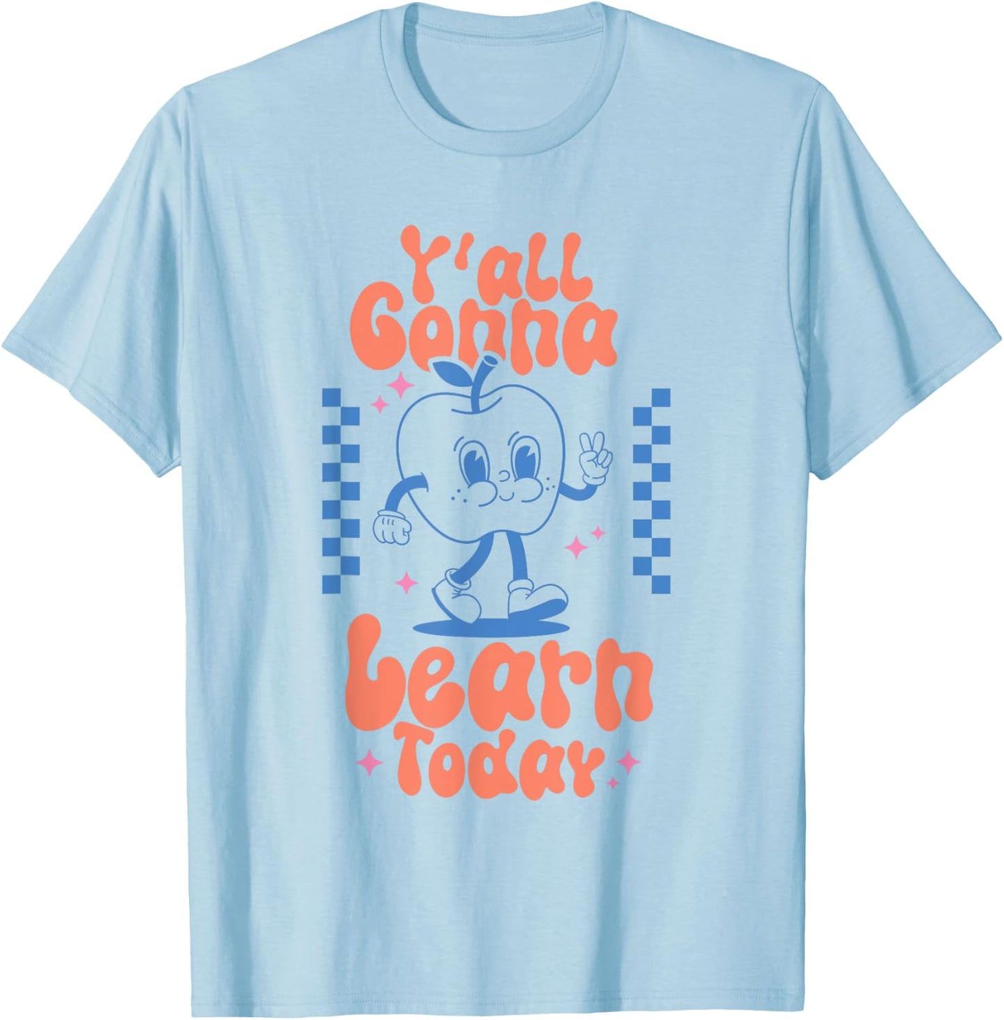 Y'all Gonna Learn Today Checkered Retro Apple Teacher Women T-Shirt - T-Shirt | Light Blue