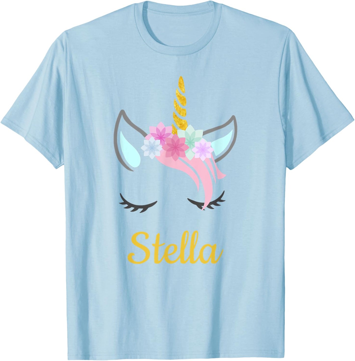 Stella White Unicorn Name T-Shirt - T-Shirt | Light Blue
