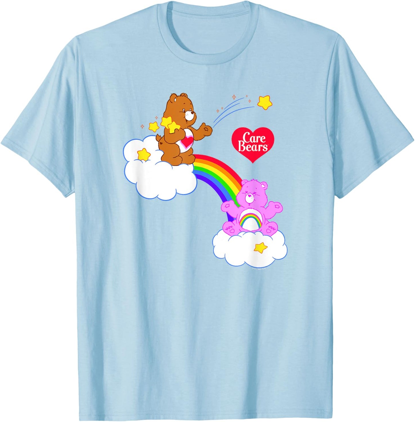 Care Bears Tenderheart Bear & Cheer Bear Rainbow Cloudy Duo T-Shirt - T-Shirt | Light Blue