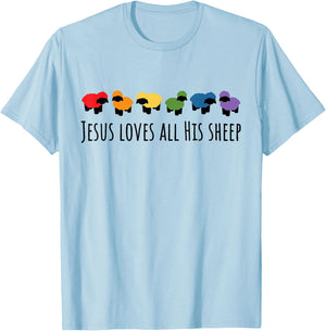 Jesus Loves All His Sheep Christian Gay Pride LGBTQIA+ T-Shirt - T-Shirt | Light Blue